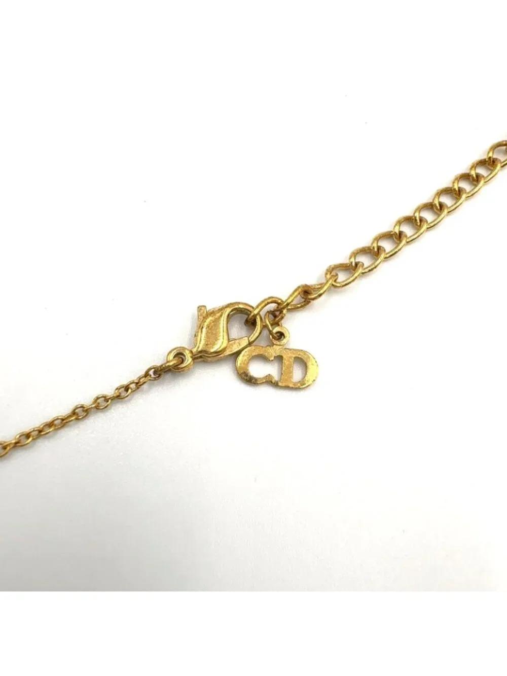 Dior CD Logo Rhinestone Clear Gold Necklace